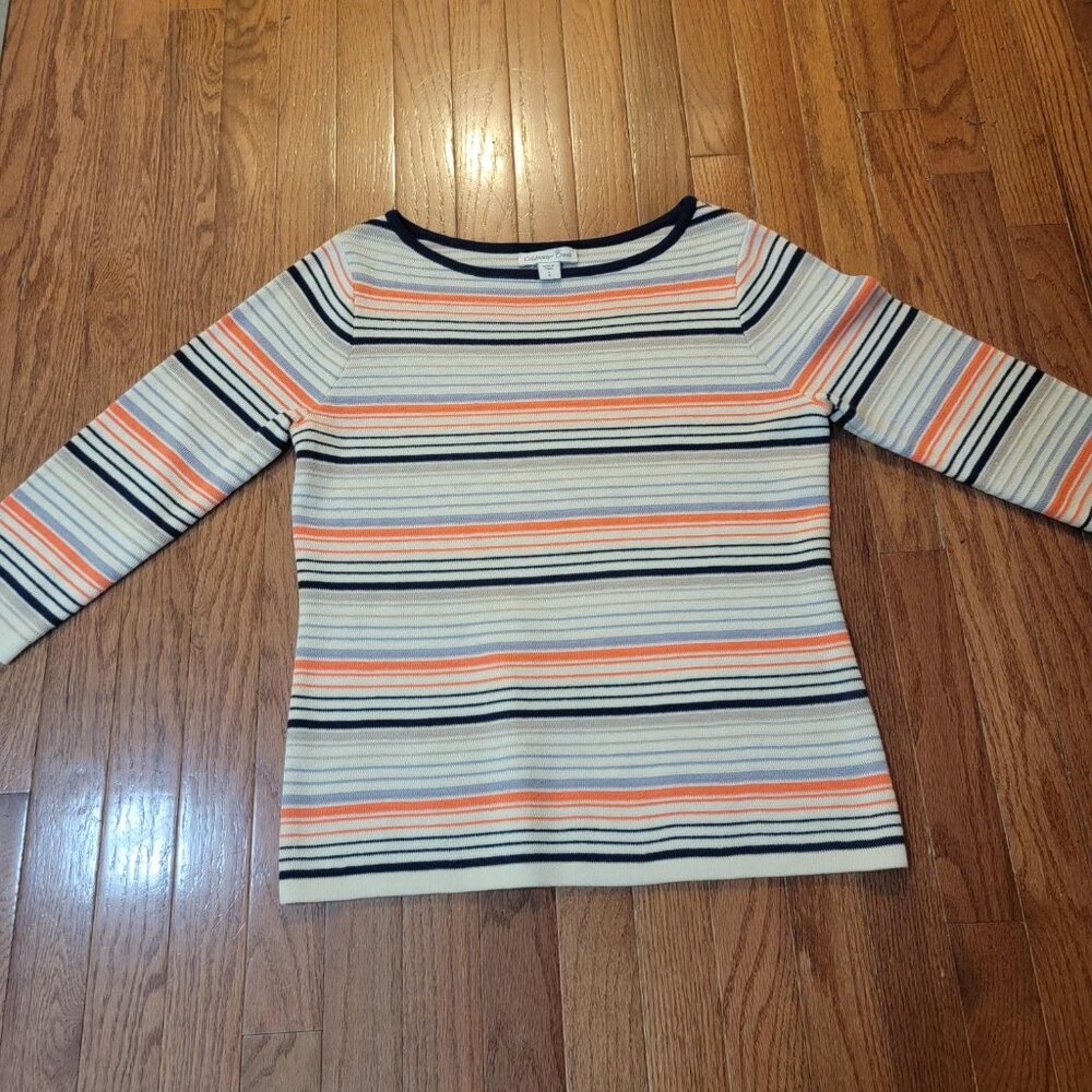 Coldwater Creek Striped Lightweight Sweater 3/4 Sleeve Size 8